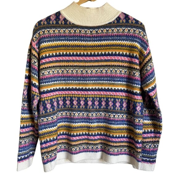 Talbots Size Medium Mock Neck Pullover Sweater Pink White Cream - Picture 2 of 9